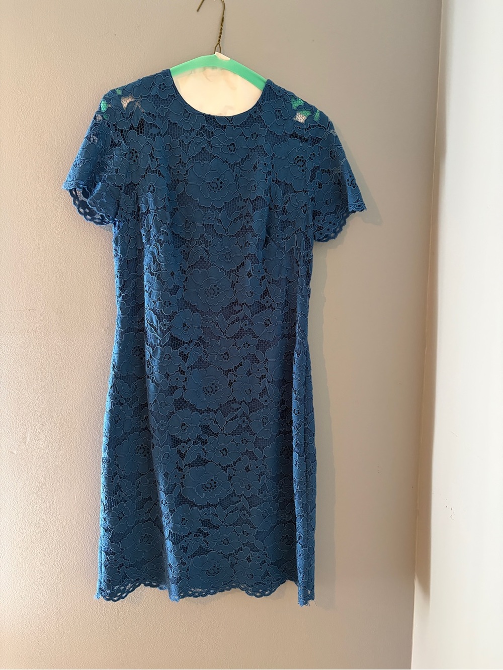 Ralph Lauren Teal-Blue Floral Lace Short Sleeve Dress